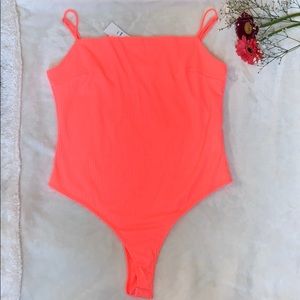 Hot pink adjustable spaghetti strap bodysuit NWT